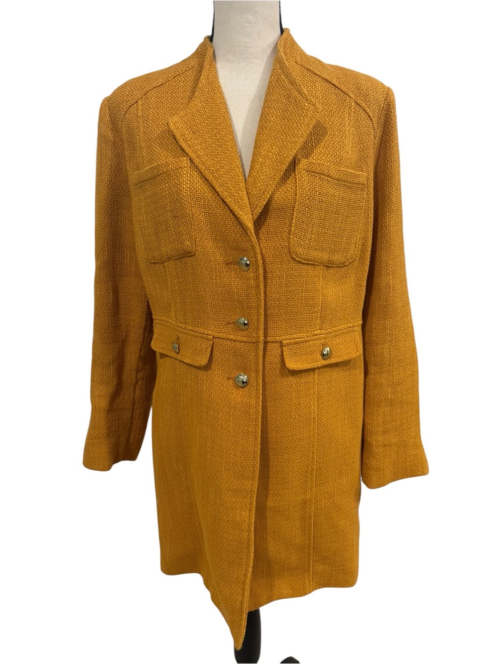 Chico’s Mustard Yellow Tailored Button Front Coat - Picture 3 of 16